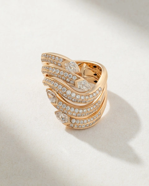 18 Κ Rose Gold Wavy Ring with Brilliant and Poir Diamonds