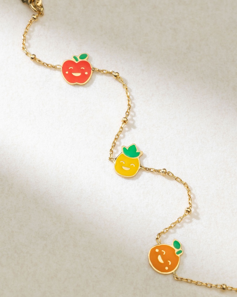 Bracelet in Yellow Gold K18 with Colorful Enamel Fruit