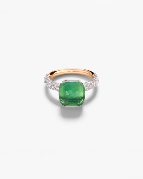 Pomellato Nudo Classic Ring in 18K Rose and White Gold with Brilliant-Cut Diamonds, Green Agate and Prasiolite