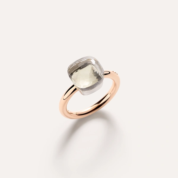 Classic Nudo ring in 18k rose and white gold with white topaz