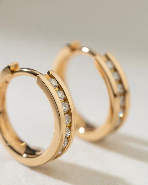 18K Rose Gold Hoops with Diamonds
