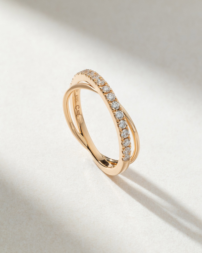 18Κ Rose Gold Double Band Ring with Diamonds