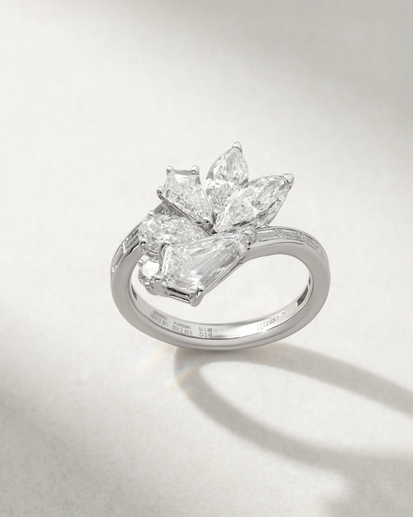 18K White gold Ring with Brilliant, Baguette, Marquise and Kite shaped Diamonds