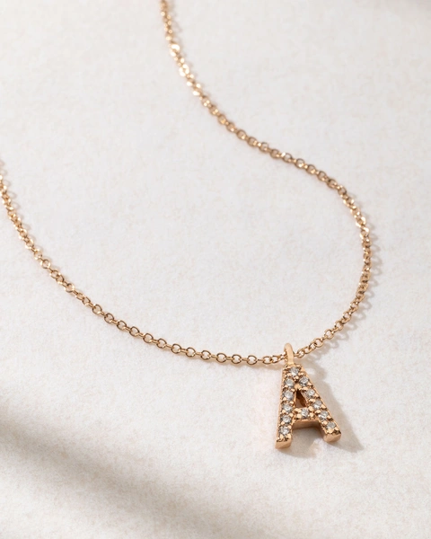 18K Rose Gold Letter Necklace with Diamonds