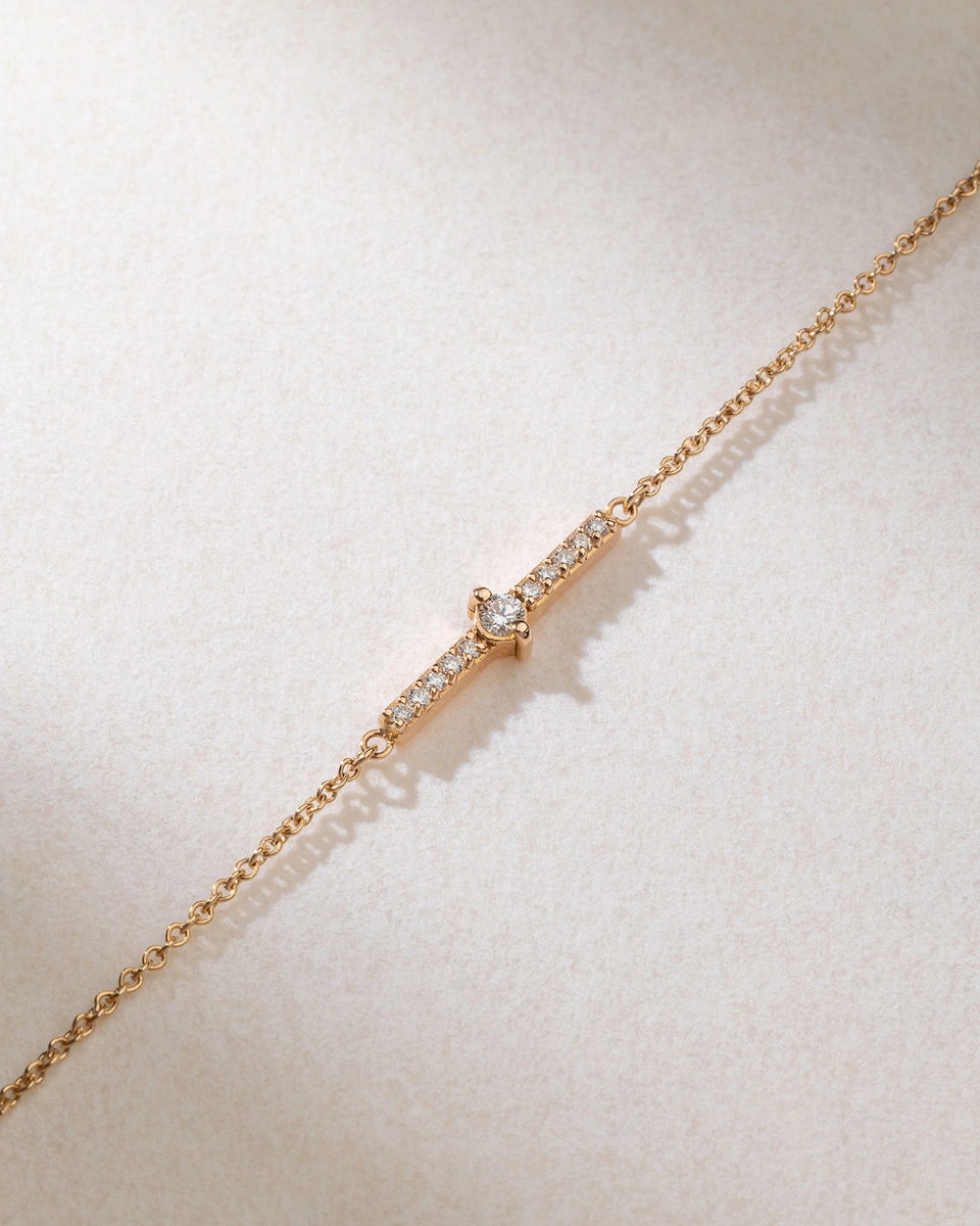 Βραχιόλι Ροζ Χρυσό Κ18 με Μπάρα με Μπριγιάν