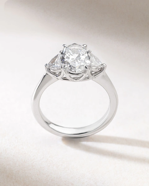 18K White Gold Engagement Ring with Oval and Half Moon Diamonds