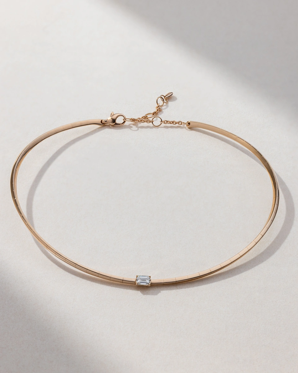 18K Rose Gold Necklace with Emerald-Cut Diamond
