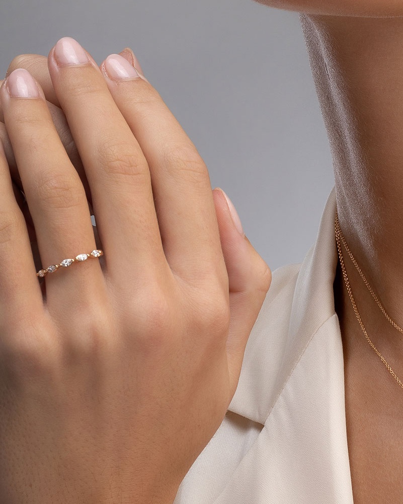 18K Rose Gold Ring with Marquise Cut Diamonds