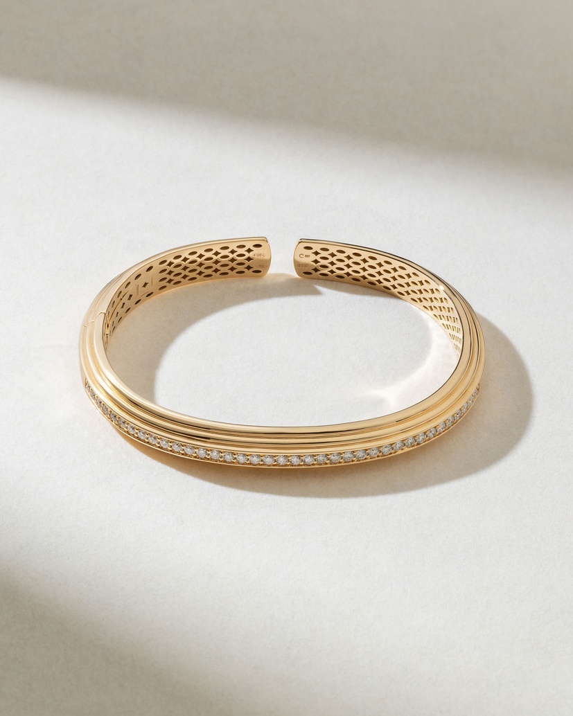 18K Rose Gold Cuff with Layers and a Diamond Line