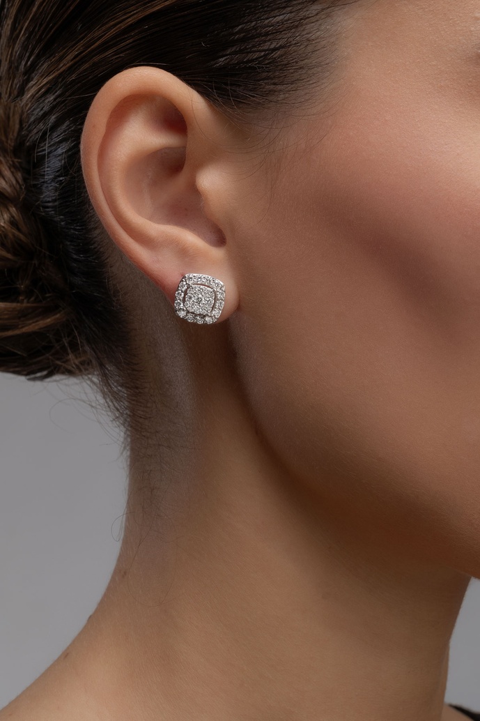18K White Gold Diamond Square Studs