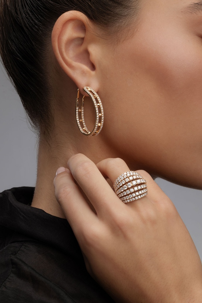 Diamond Oval Hoops in 18K Rose Gold with Diamonds and Embellishments