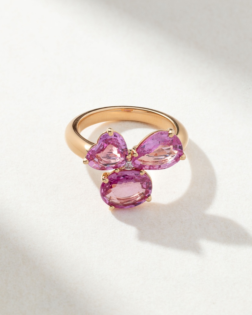 18Κ Rose Gold Ring with Pear, Heart and Oval Sapphire and Diamond