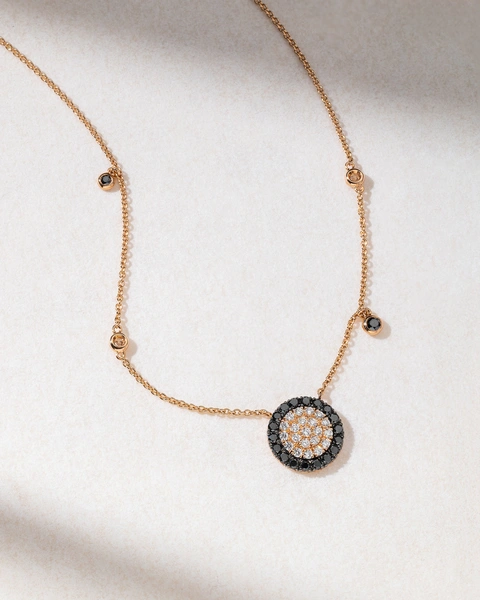 18K Rose Gold Necklace with White and Black Diamonds