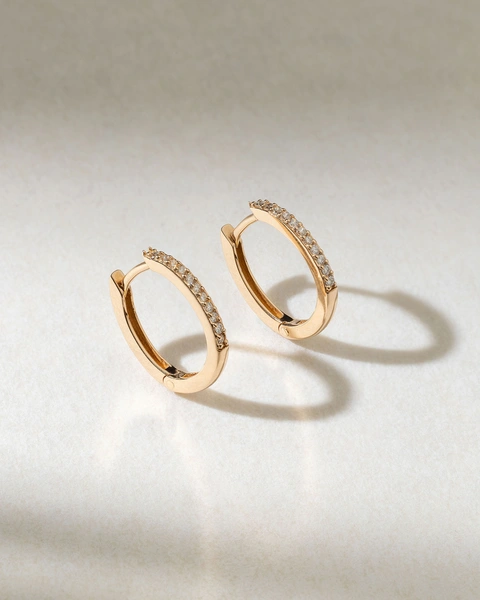 18K Rose Gold Small Hoop Earrings with Brilliants