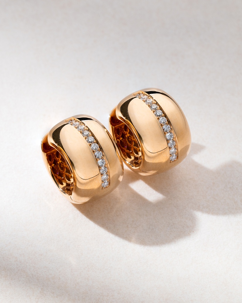 18K Rose Gold Hoop Earrings with Diamonds - Image 2
