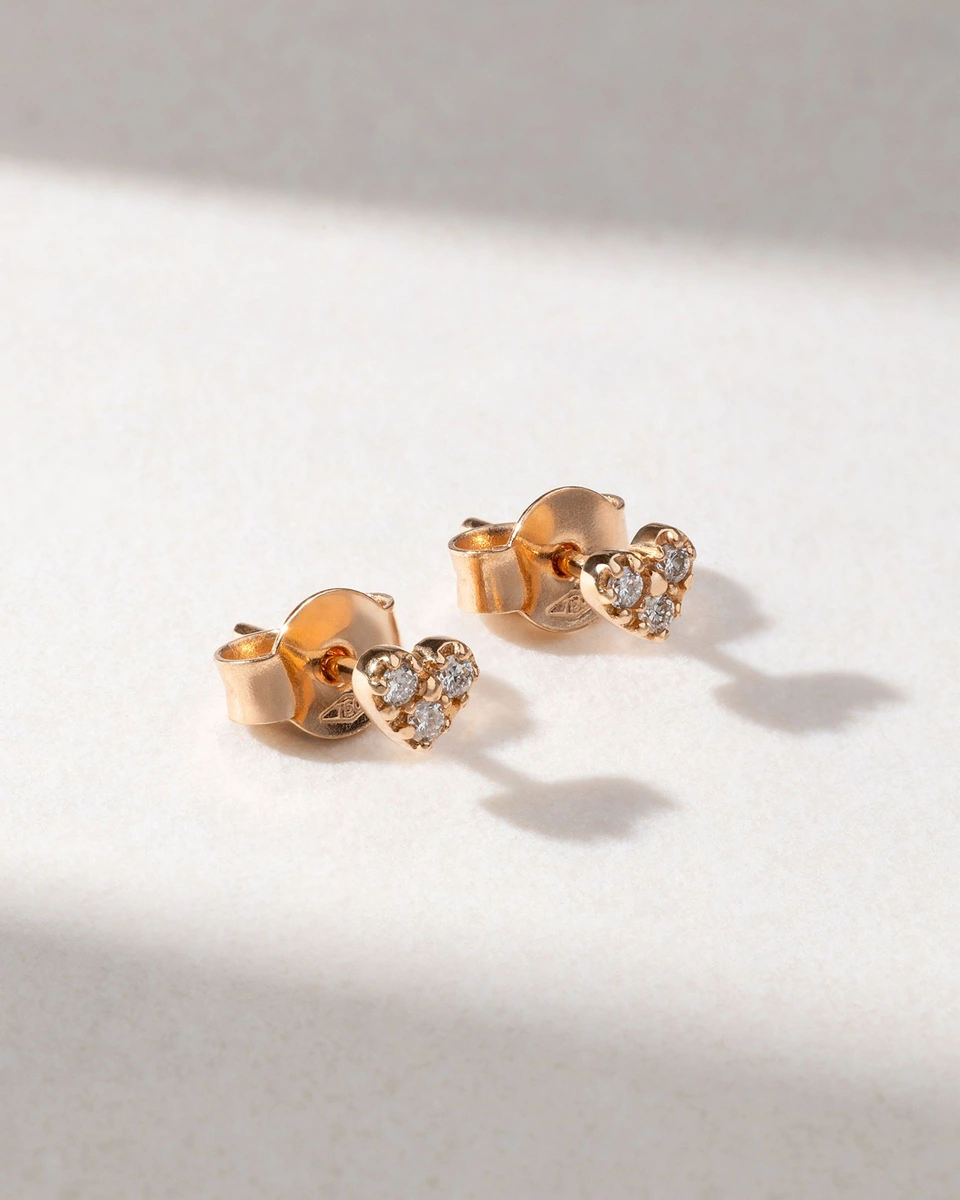 18K Rose Gold Heart Stud Earrings