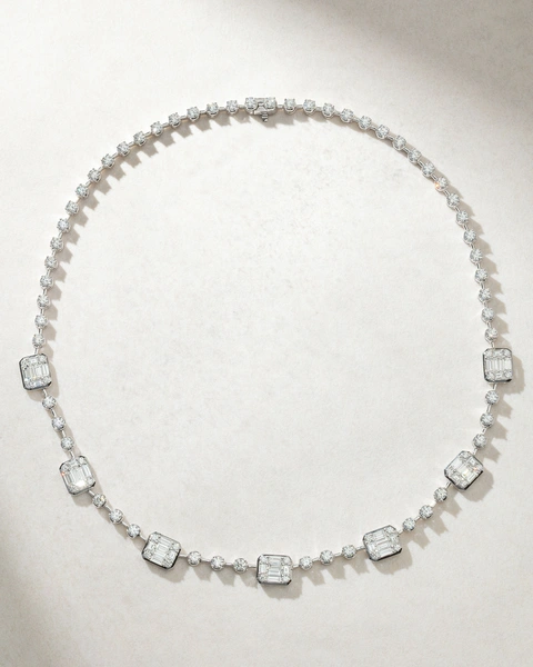 18K White Gold Necklace with Brilliant and Baguette Diamonds