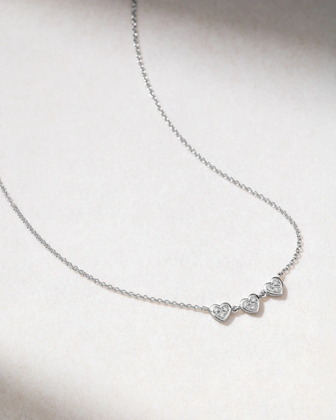 18K White Gold Dainty Necklace with Three Hearts