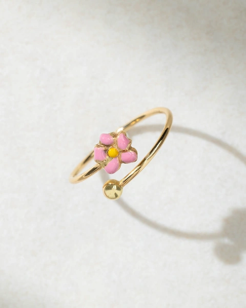 Enamel Flower Ring in 18K Yellow Gold