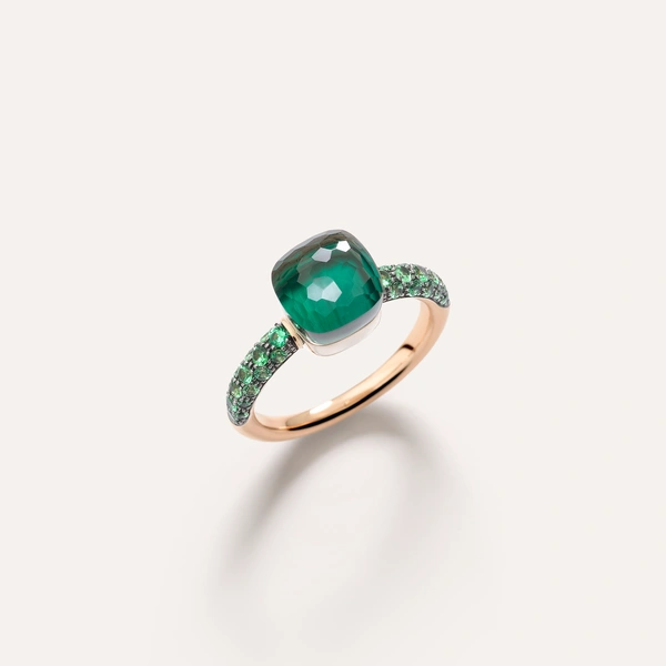 Nudo Petit ring in 18k rose and white gold with prasiolite,malachite and tsavorites
