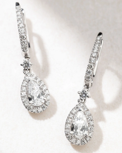 18Κ White Gold Drop Earrings with Pear Shaped and Brilliant cut Diamonds
