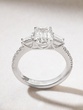 Engagement Ring in 18K White Gold with Emerald, Baguette and Brilliant Diamonds