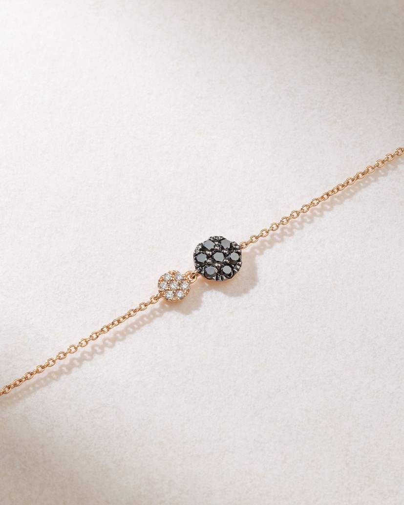 18K Rose Gold Bonbon Bracelet with Black and White Diamonds