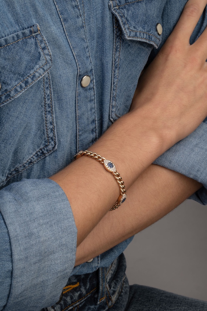 18K Rose Gold Bracelet with Chain and Talisman Eyes
