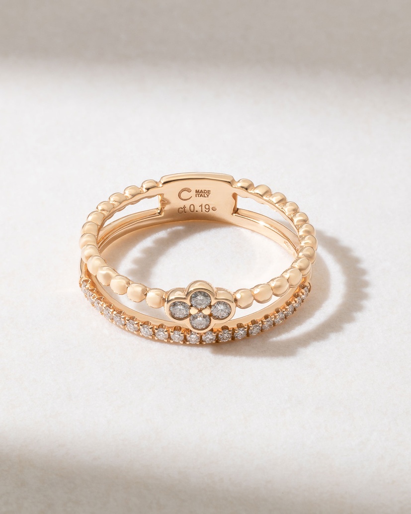 18K Double Band Rose Gold Ring with Diamonds