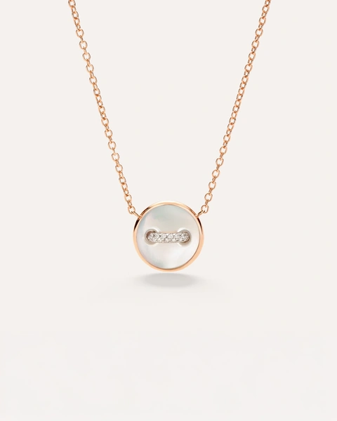 Pm Pom Dot necklace with pendant in 18k rose gold with white mother-of-pearl, grey mother-of-pearl and 14 white diamonds.