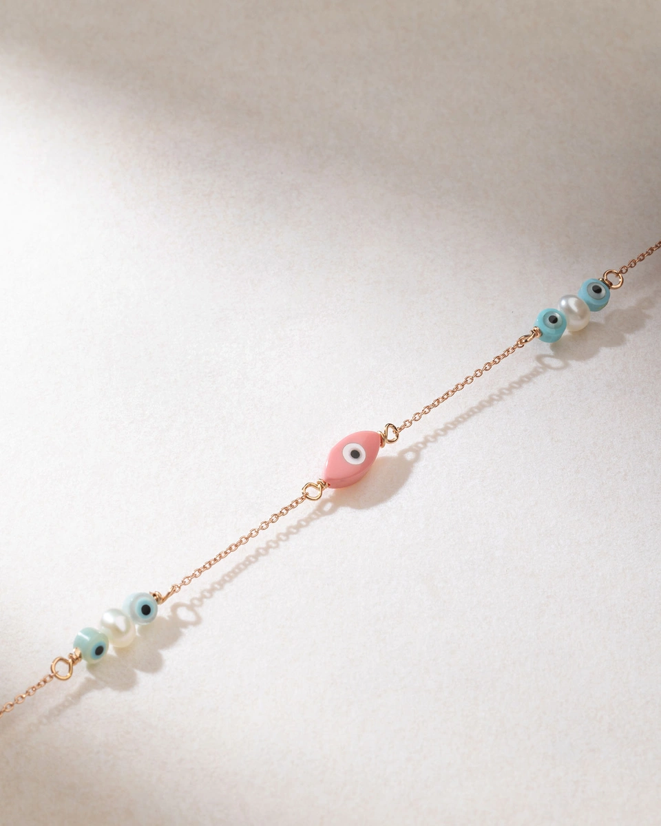 18K Rose Gold Turquoise, Mother of Pearl Bracelet, Corals and Pearls.