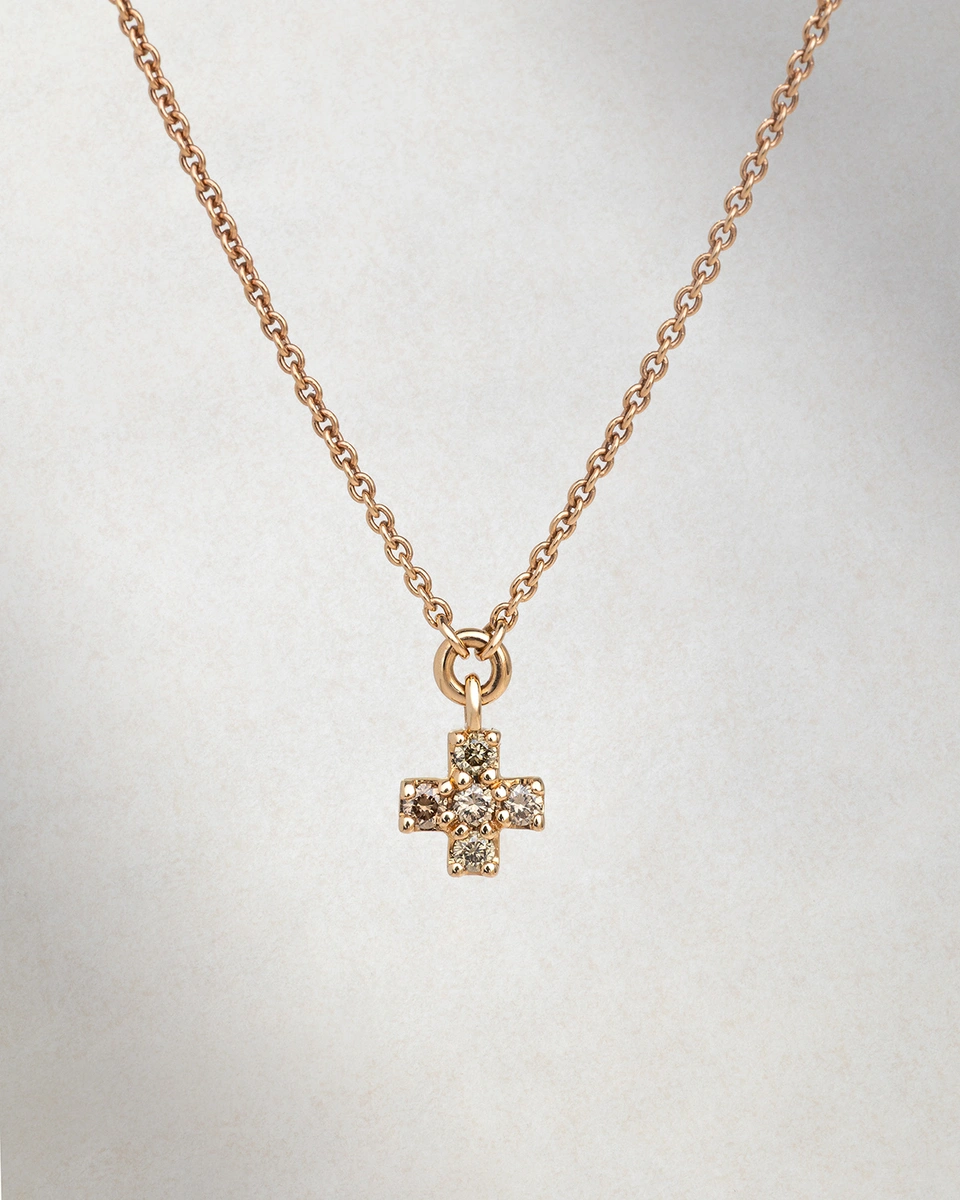 Cross in 18K Rose Gold with Brown Brilliant-Cut diamonds