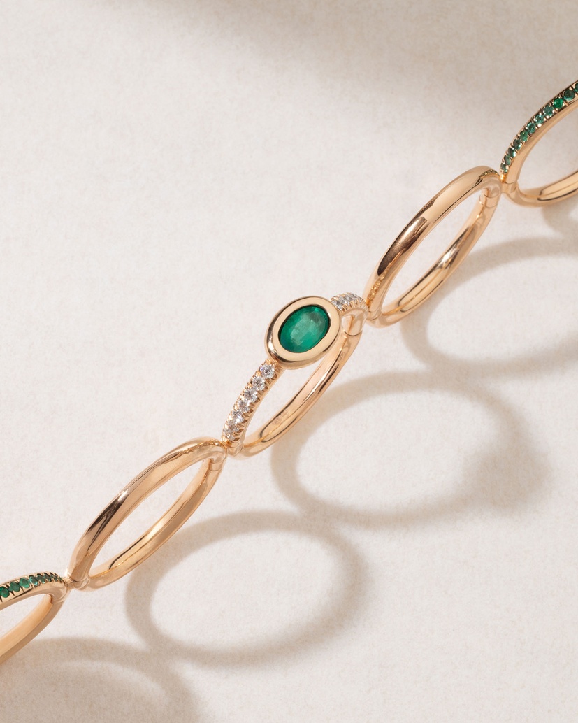 18K Rose Gold Multiple Bands Ring with Emeralds and Diamonds