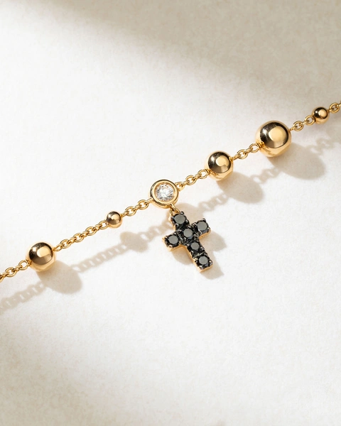 18K Rose Gold Bracelet with Black Diamond Cross