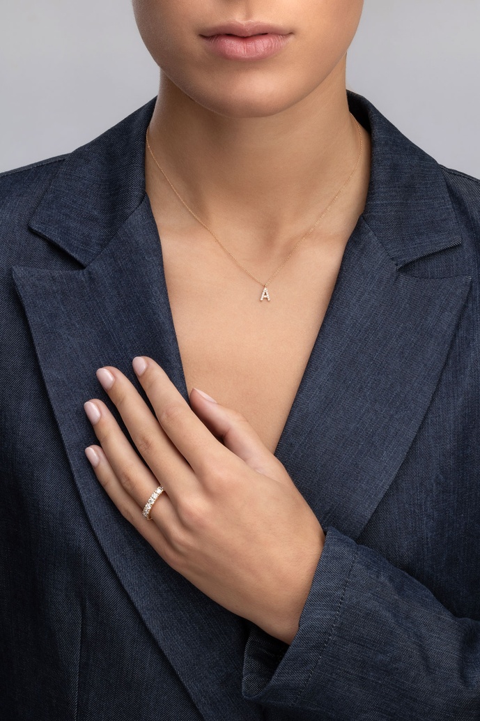 18K Rose Gold Letter Necklace with Diamonds