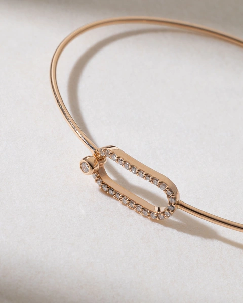 18K Rose Gold Cuff Bracelet with Oval Diamond Clasp