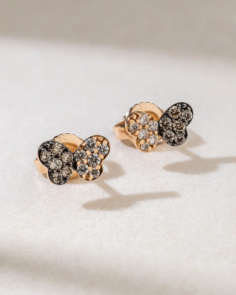 Butterfly Rose Gold Earrings with Brown and White Diamonds