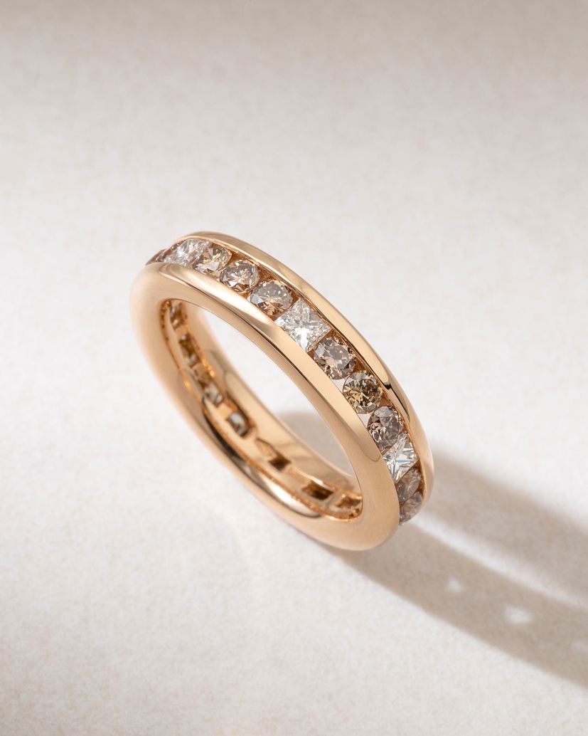 Ring in 18K Rose Gold with Princess and Brown Diamonds