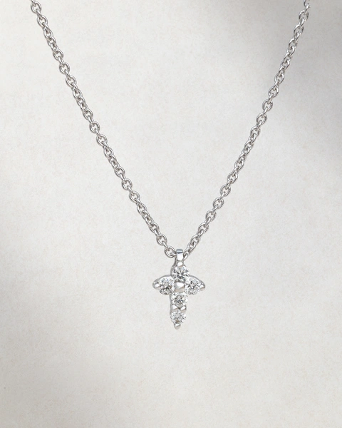 Cross with chain in 18K White Gold with Brilliant-Cut Diamonds