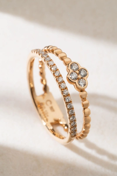 18K Double Band Rose Gold Ring with Diamonds