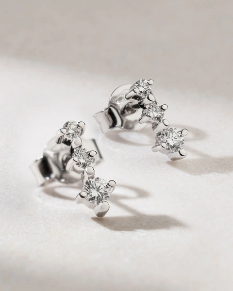 Triple Diamonds 18K White Gold Earrings