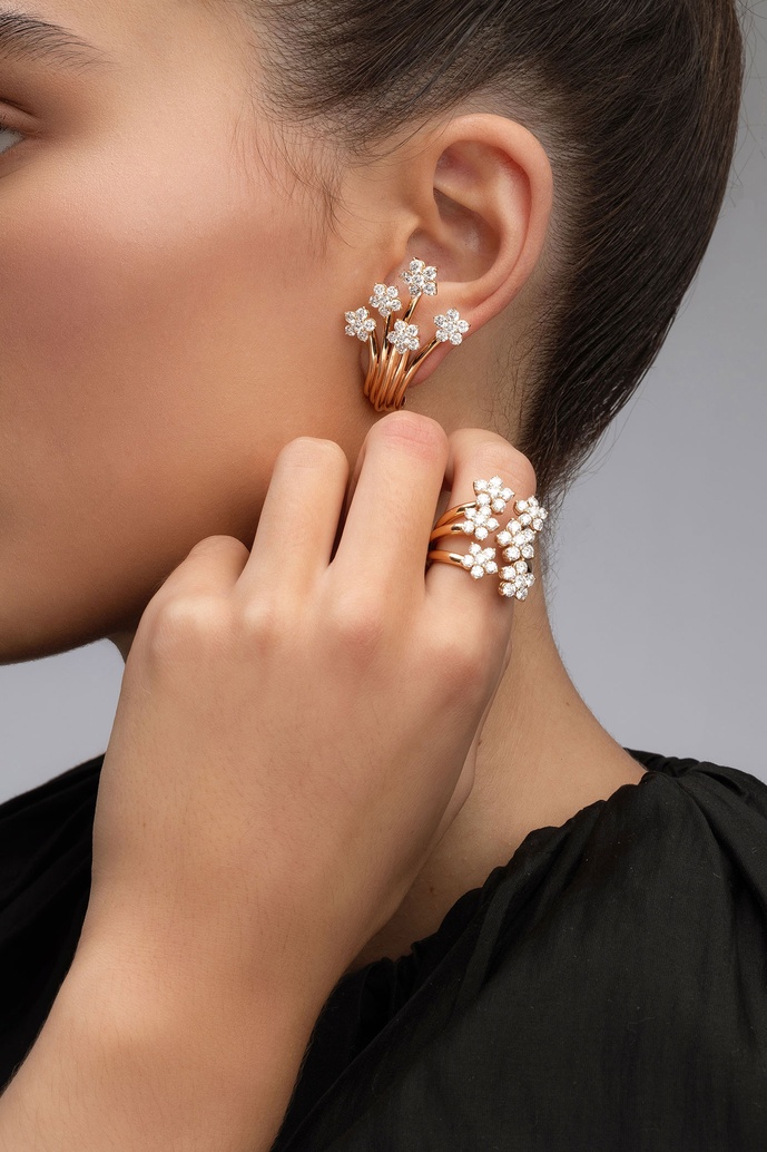 18K Rose Gold Flower Bouquet Earrings with Diamonds