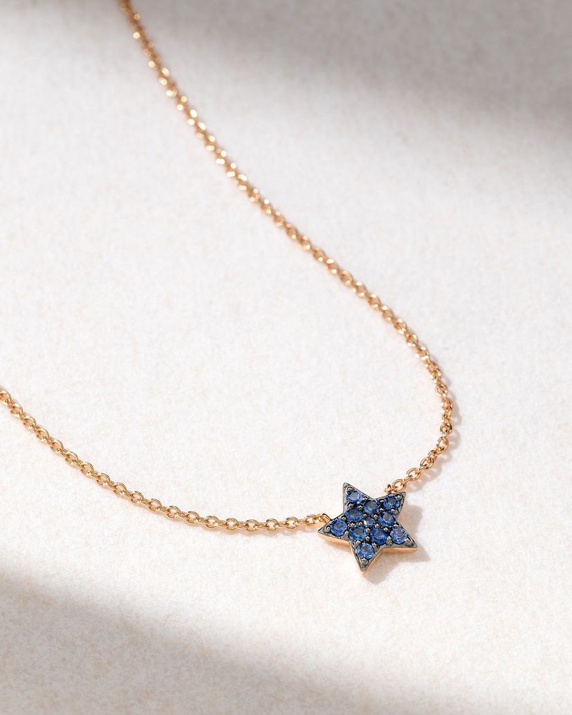 18K Rose Gold Necklace with Sapphire Star - Image 1