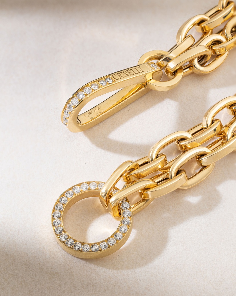 Dramatic Double Chained 18K Yellow Gold Bracelet with Diamond Clasp