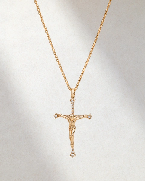 Κλασικός σταυρός με Αλυσίδα από 18Κ Ροζ Χρυσό με Μπριγιάν διαμάντια