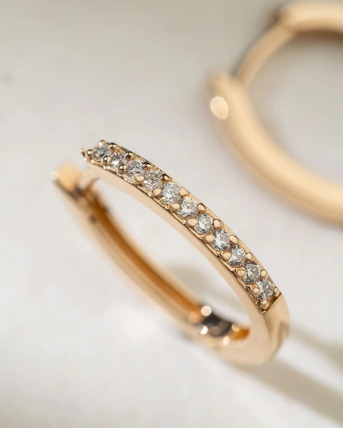 18K Rose Gold Small Hoop Earrings with Brilliants